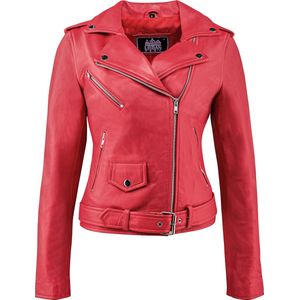 Urban 5884® - Alice - Damesjas - Perfecto - Schuin Rits - Zilver rits -Lams Leer - Rood - Maat M