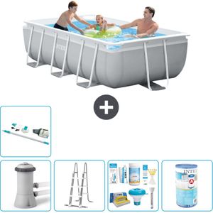 Intex Rechthoekig Prism Frame Zwembad - 300 x 175 x 80 cm - Grijs - Inclusief Pomp - Ladder Onderhoudspakket - Filter - Stofzuiger