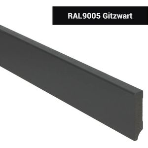 Hoge plinten - MDF - Moderne plint 70x15 mm - Zwart - Voorgelakt - RAL 9005 - Per 5 stuks 2,4m