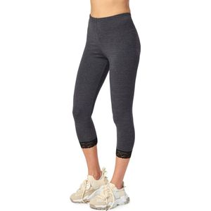 Merry Style MS-MS10-224-LE Dames Capri Leggings met Kant - Sport - Vrijetijdsbroek - 3/4 Lengte - Katoen - Donker Gemêleerd/Zwart - XS