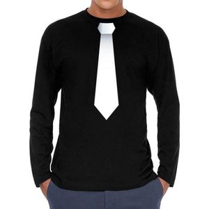Stropdas wit long sleeve t-shirt zwart voor heren- zwart shirt met lange mouwen en stropdas bedrukking voor heren XXL