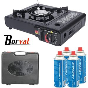 Borvat® | Draagbare Gasfornuis | Camping Kookstel | Inclusief 4 Gasflessen | Gas Stove | Gasfornuis | Kooktoestel | Outdoor