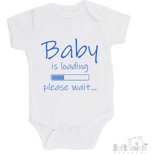 100% katoenen Romper ""Baby is loading please wait..."" Jongens Katoen Wit/blauw Maat 56/62