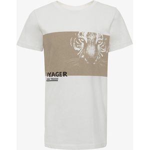 Unsigned jongens T-shirt wit beige tijger opdruk - Maat 134/140