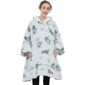 Q-Living Hoodie Deken - Oversized Hoodie - Snuggle Hoodie - Fleece Deken Met Mouwen - 1450 gram - Katten Yoga