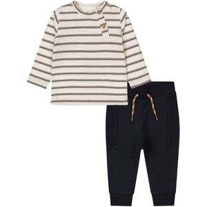 Dirkje - Basic Collection - BIO COTTON - Broekje jogging Navy met koord - Shirt gestreept - Maat 68