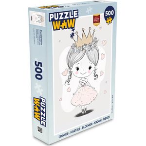Puzzel Prinses - Hartjes - Bloemen - Kroon - Meisje - Legpuzzel - Puzzel 500 stukjes