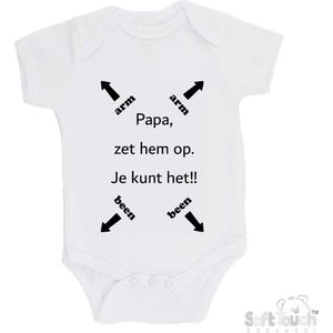100% katoenen Romper ""Papa, zet hem op. Je kunt het!!"" Unisex Katoen Wit/zwart Maat 62/68