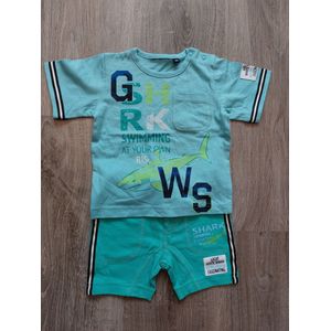 Baby jongens 2-delige t-shirt set - top + short - maat 86 - kleur blauw/groen