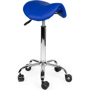 Kapperskruk Blauw Hoog - Wielen waar geen haren tussen kan komen - Zithoogte 70/84cm - kruk op wielen - krukje - werkkruk - zadelkruk - bureaukruk - kapperskruk - verstelbaar - draaikruk - tabouret - zadelkruk met rugleuning - tot 160kg