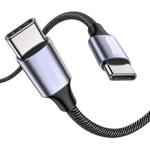 USB C naar USB C Kabel, 60W Gevlochten Snellaadkabel, Compatibel met iPhone 15/15 Plus/15 Pro Max, MacBook Pro, iPad Air 4, Galaxy S23/S22/S21 Ultra - Grijs, 1M