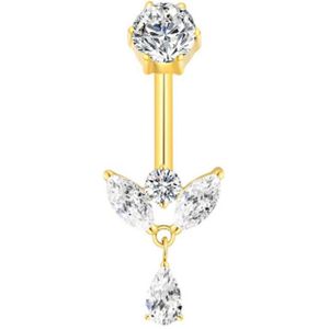 Titanium Navelpiercing met Kristallen – Elegante Gouden Look