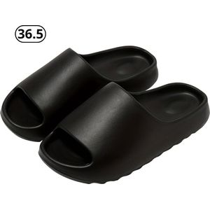 Nivard Comfortabele Slippers - Badslippers - Teenslippers - Anti-Slip Slides - Flip Flops - Stevig Voetbed - Zwart - Maat 36.5