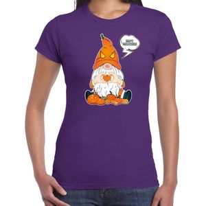 Bellatio Decorations Halloween verkleed t-shirt dames - pompoen kabouter/gnome - paars - themafeest S