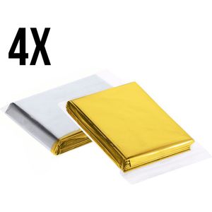 4 Stuks - Isolerende Nooddeken – Dubbelzijdig Zilver/Goud – Gealumineerd PET – Waterdicht & Compact