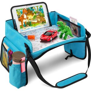 Premium Reistafel Voor Auto met Tekentafel & Tablethouder - Autostoel Organizer -Speeltafel - Whiteboard - Blauw