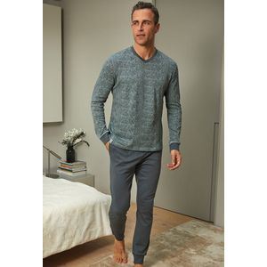 Barandi Herenpyjama Gary – Grijsblauw – Warme Katoen – V-hals – Comfortabele & Moderne Herenpyjama - M