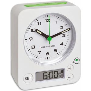 Analoge wekker met digitale alarminstelling en snooze-functie, radiogestuurd, wit/groen, 90x40x115mm