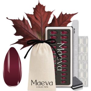 Maeva Collection Soft Gel Nagelset – Luxe Herbruikbare Press-On Nails – All-in-One Set – Bordeaux rood almond vorm – Zacht voor de Natuurlijke Nagel