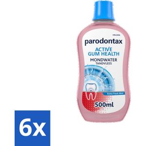 6 x Parodontax - Mondwater - Active Gum Health - Extra Fresh Mint - 500 ml - Mondwater - Tandvlees - Tanden - Tandplak - Fluoride