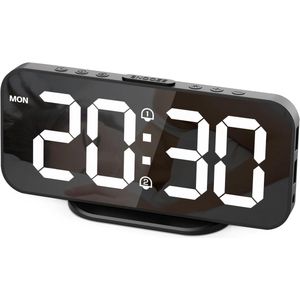 Digitale Wekker met Groot Spiegel Display en Snooze-functie, 3 Alarmschema's en 2 USB Poorten