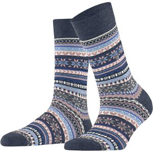 Burlington - Fair Isle Delight W - Sokken - Blauw - 1 paar - Wol gedessineerd