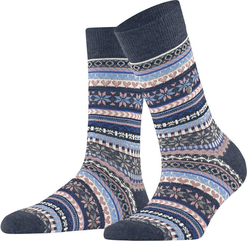 Burlington - Fair Isle Delight W - Sokken - Blauw - 1 paar - Wol gedessineerd