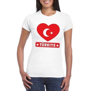 Turkije hart vlag t-shirt wit dames XXL