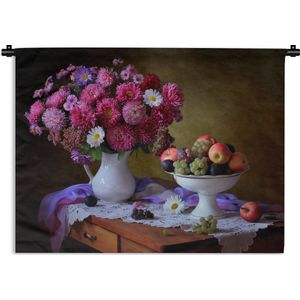Wandkleed - Wanddoek - Fruitschaal - Stilleven - Bloemen - 120x90 cm - Wandtapijt