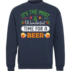 Kersttrui Time For A Beer | Foute Kersttrui Dames Heren | Kerstcadeau volwassenen | Kerst | Navy | maat 3XL