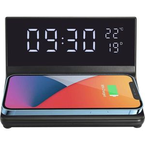 Digitale Wekkerradio met LED-display, Draadloze Oplader en Thermometer