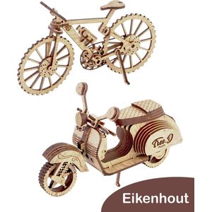 Tree D Puzzle Scooter/Fiets – Eikenhouten Motorfiets Modelbouwset - Moto Scooter 3D Puzzels voor Volwassenen en Kinderen - 3D Puzzel Modelbouwsets voor Volwassenen – Hersenkraker