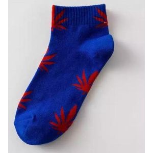 Wiet enkelsokken - Cannabis enkelsokken - Wietsokken - Cannabissokken - blauw-rood - Unisex Enkelsokken - Maat 36-45