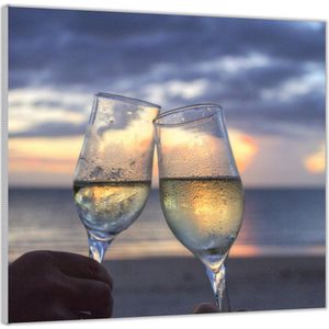 Acrylglas –Twee Wijn Glazen bij het Strand– 100x100 (Met ophang)