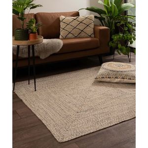 Vloerkleed katoen vierkant - Joy beige/wit 250x250 cm