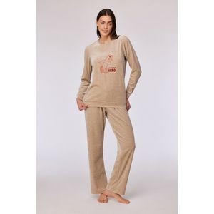 Woody pyjama dames velours - beige - pony - 252-10-PDV-V/227 - maat M