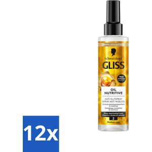 12 x Gliss - Hair Repair - Anti-Klitspray - Oil Nutritive - Makkelijk Doorkambaar Haar - 200 ml - Haarspray - Anti-klit Spray - Haarverzorging - Droog Haar - Gespleten Punten