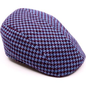 Jos van Dijck flatcap split pied  de poule wol denim rood maat 60