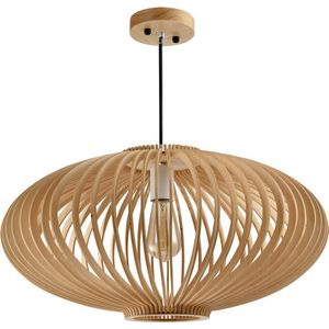 QUVIO Hanglamp Scandinavisch / Plafondlamp / Sfeerlamp / Leeslamp / Eettafellamp / Verlichting / Slaapkamer lamp / Slaapkamer verlichting / Keukenverlichting / Keukenlamp - Ronde kap van hout - Kap: 58 x 30 cm (dxh)