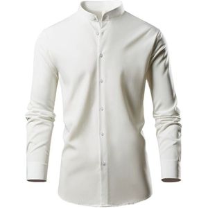 Allthemen Heren Effen Standup Kraag Slanke Lange Mouwen Overhemd - Zakelijk Zomer Overhemd - M