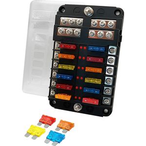 ProRide Steekzekeringhouder 12-voudig - Incl. Steekzekering - 12V - YJ-FB1206 - Zwart - Voor Auto, Boot, Camper