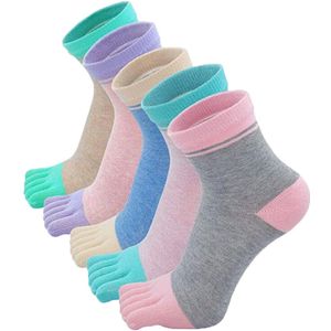Dames Vijfteen Sokken - Ademende Sportsokken - Anti-Blaarvorming - Kleurrijke Yogasokken - 5 paar