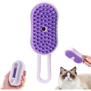 Kattenborstels - Pet Grooming Comb - Pet Spray Massage Brush - 3-in-1 Pet Steam Brush - Paars - Cat Grooming Steam Brush - Voor honden en katten lang en kort haar