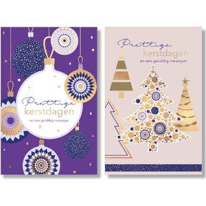 MGPcards - 2 doosjes à 10 Luxe dubbele wenskaarten - Kerst/Nieuwjaar - Foliebewerking - Witte envelop - 10.5 x 16 cm - 2 Motieven per doosje