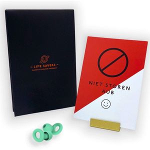 LIFE SAVERS | Focus Set | Earplugs to Focus | Focuskaartje/Niet Storen | Oordoppen en focuskaartje om te concentreren | Oordopjes | Focuskaart | Niet Storen | Concentratie | Focus | Noice Cancelling | 27dB | Stijlvol | Cadeau | Cadeauset | Mint