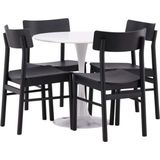 Hamden eethoek tafel wit en 4 Montros stoelen zwart.