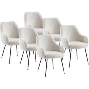 Set van 6 stoelen met armleuningen van boucléstof en metaal - Wit - TOYBA L 60 cm x H 81 cm x D 65.5 cm