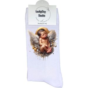 Engel baby - Opkikkertje - Grappige sokken - Valentijn cadeau - Verjaardag cadeau - Kerst cadeau - Grappige sokken - Leuke sokken - Vrolijke sokken - Kerst sokken - Condoleance - Regenboog baby - Vaderdag - Moederdag - Socks maken Happy - 37-44