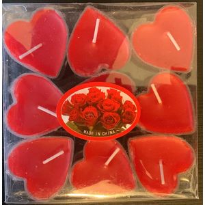9 Rode waxinelichtjes - Hartjes kaarsen - Kaarsjes- Hart Rode hartvormige waxinelichtjes - 9 Stuks - Valentijn - Hart onder de riem