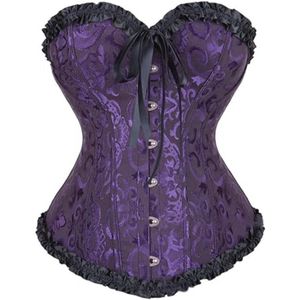 Korsettop voor dames met stalen baleinen en vetersluiting, burlesque outfit in grote maten, donkerpaars